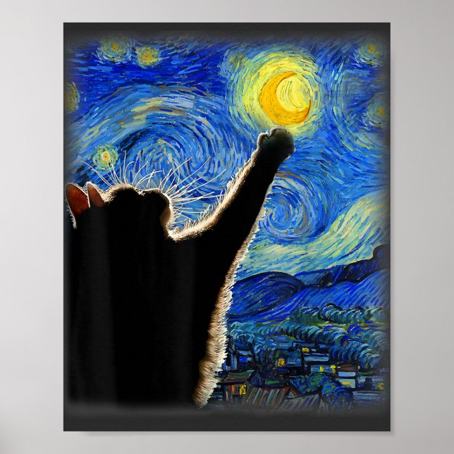 Starry Night Cat, Van Gogh Cat Lover Cat Vater Mam Poster (Vorne)