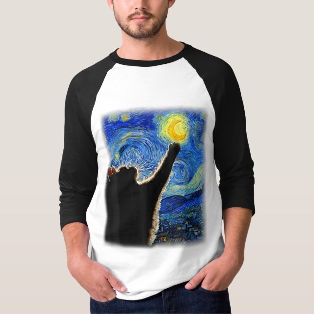 Starry Night Cat, Van Gogh Cat Lover Cat Vater Mam T-Shirt (Vorderseite)