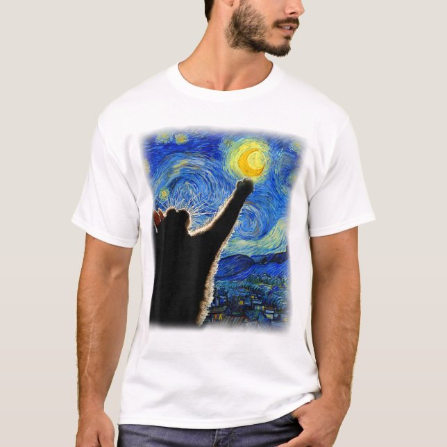 Starry Night Cat, Van Gogh Cat Lover Cat Vater Mam T-Shirt (Vorderseite)