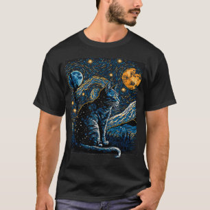 Starry Night Cat Van Gogh Cat Lover Gifts Cat Mama T-Shirt