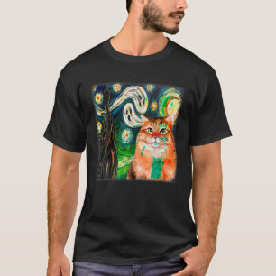 Starry Night Cat Van Gogh Ghost Beängstigend Hallo T-Shirt