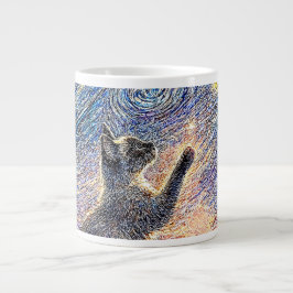 Starry Night Cat – Van Gogh Style Art Jumbo-Tasse