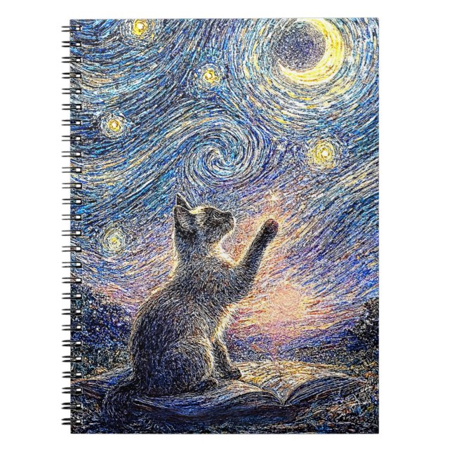 Starry Night Cat – Van Gogh Style Art  Notizblock (Vorderseite)