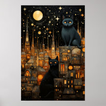 Starry Night Cats: Cosmic City Rooftop Kunst