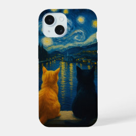 Starry Night Cats iPhone Case Peeking Black Kitty iPhone 15 Hülle