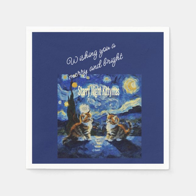 Starry Night Christmas Cat Lover Kittymas Fun Serviette (Vorderseite)