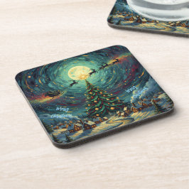 Starry Night Christmas Coaster Set 6 Santa Sleigh Getränkeuntersetzer