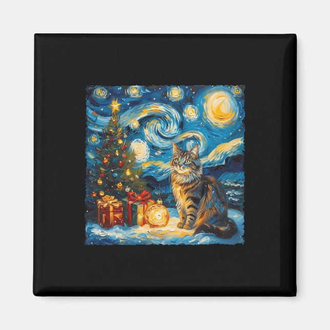 Starry Night Christmas Norwegian Forest Art Van Go Magnet (Vorne)