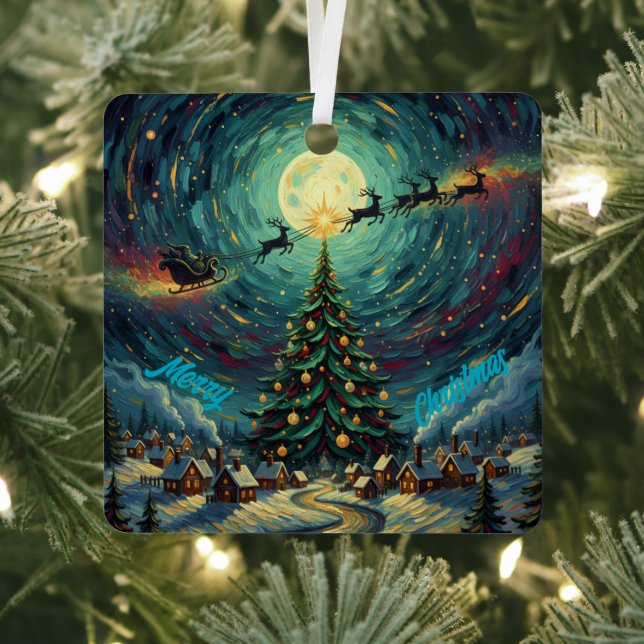 Starry Night Christmas Ornament Square Metal Aus Metall (InSitu)