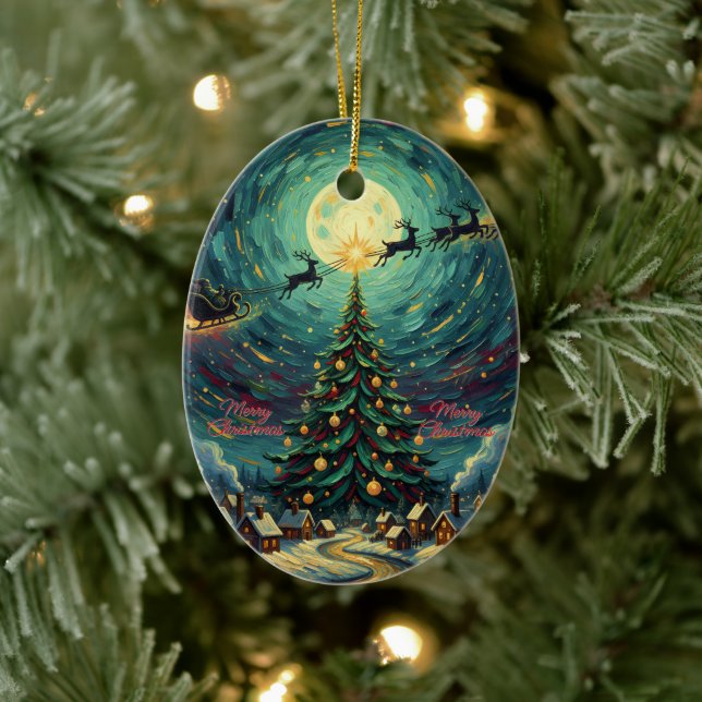Starry Night Christmas Oval Santa Keramik Ornament (Baum)