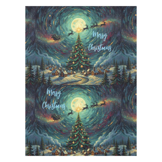 Starry Night Christmas Tablecloth 52x70 Santa Tischdecke (Vorderseite)