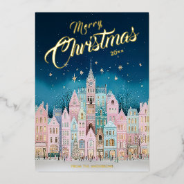 Starry Night Christmas Town Foil Holiday Card Folien Feiertagskarte
