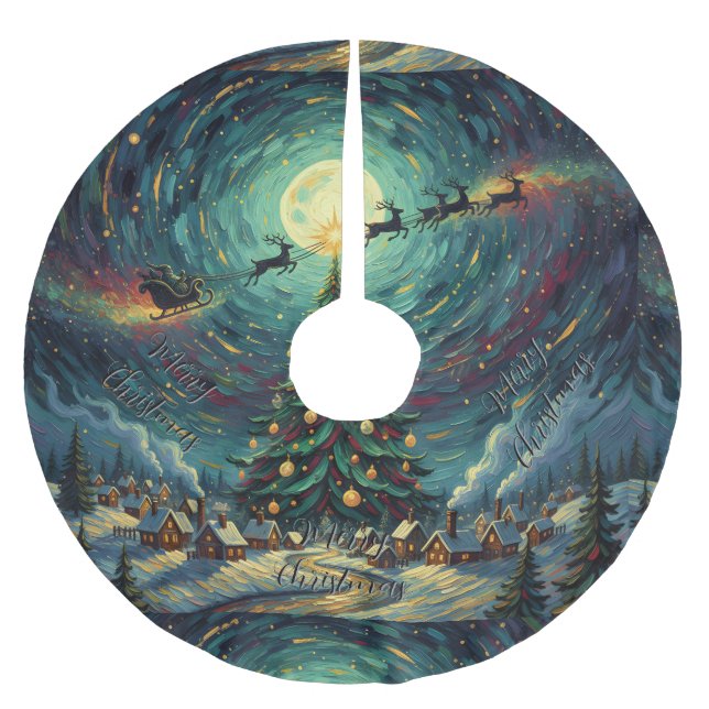 Starry Night Christmas Tree Skirt Santa Sleigh Polyester Weihnachtsbaumdecke (Vorderseite)
