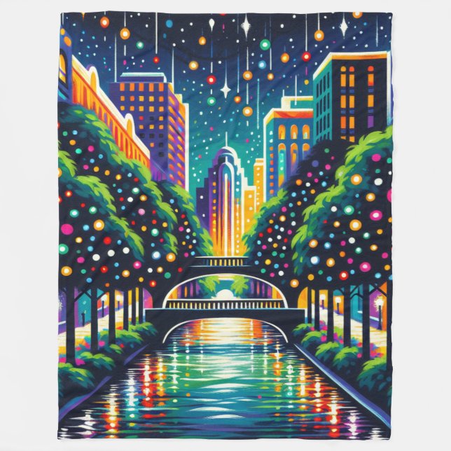 "Starry Night City: San Antonio Riverwalk" Fleecedecke (Vorderseite)