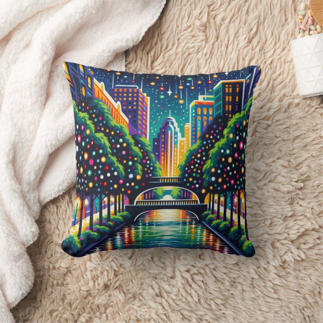 "Starry Night City: San Antonio Riverwalk" Kissen (Decke)