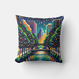 "Starry Night City: San Antonio Riverwalk" Kissen