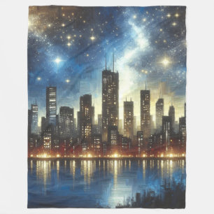 "Starry Night Cityscape Reflections" Fleecedecke