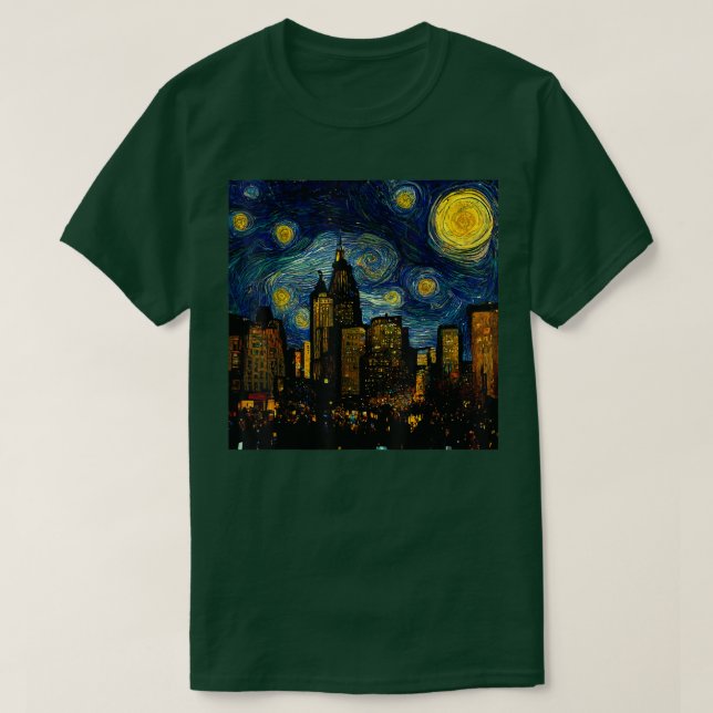 Starry Night Cityscape van Gogh Inspiration Art Mi T-Shirt (Design vorne)