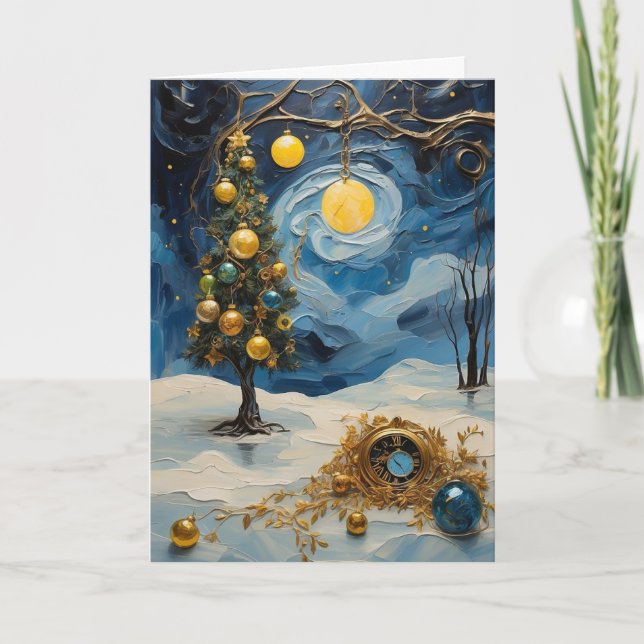Starry Night Clock Card | Abstrakte Weihnachtskuns Karte (Vorderseite)