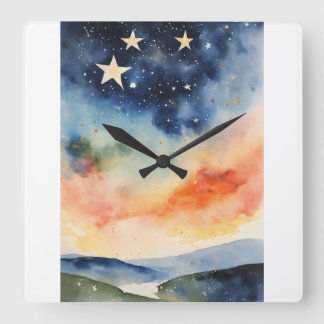 Starry Night Clock Celestial Star Clock Twinkling Quadratische Wanduhr