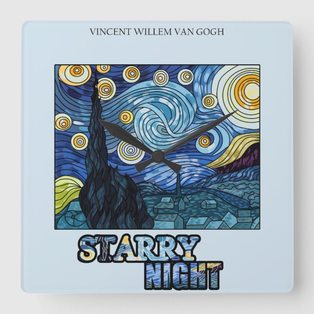 Starry Night Clock Quadratische Wanduhr (Vorderseite)