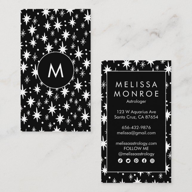 Starry Night Coole Minimalistische Logoinitialen Visitenkarte (Vorne/Hinten)