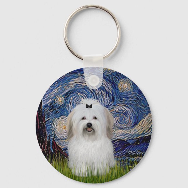 Starry Night - Coton de Tulear 2 Schlüsselanhänger (Vorderseite)
