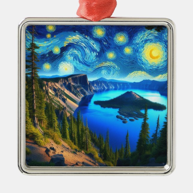 Starry Night Crater Lake National Park Ornament Aus Metall (Vorne)