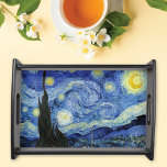 Starry Night Crescent Moon Van Gogh Serviertablett<br><div class="desc">Ein Serviertablett mit der Starry Night (1889),  einem postimpressionistischen Ölgemälde von Vincent Van Gogh (1853-1890). Das Tablett zeigt eine nächtliche Landschaft mit einem Halbmond am Himmel oben.</div>