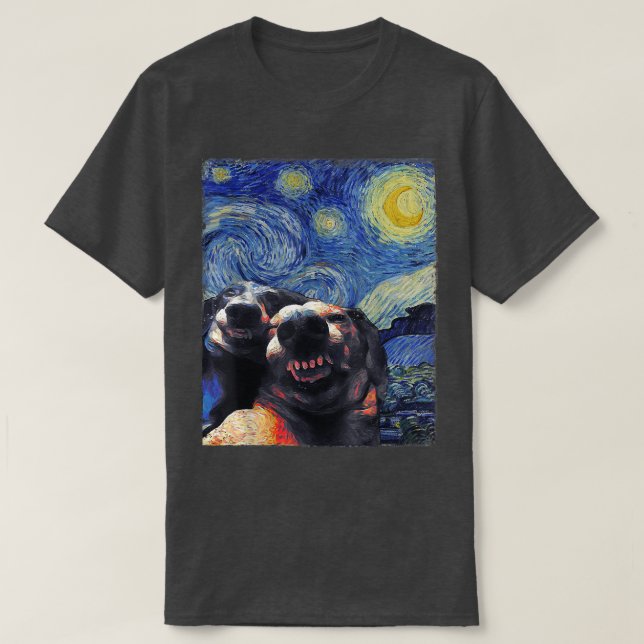 Starry Night Dackeln Funny Dogs Van Gogh Painti T-Shirt (Design vorne)