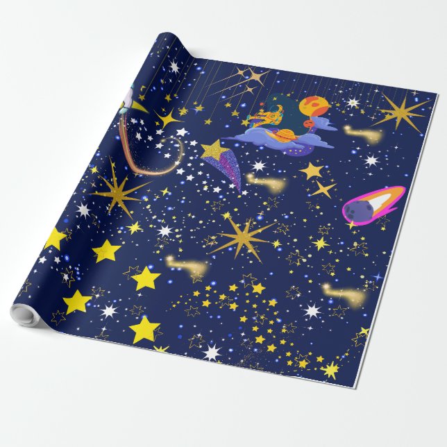 Starry Night Dark Blue Sky Geschenkpapier (Ungerollt)