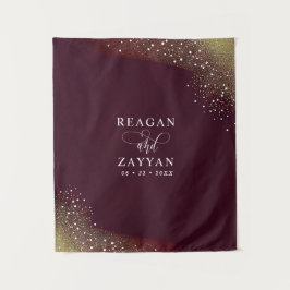 Starry Night Deep Crimson Wedding Background Wandteppich