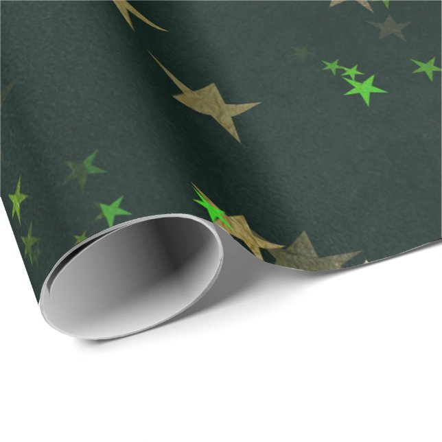 Starry Night Deep Green Forest Gold Smarald Geschenkpapier (Rolleneckpunkt)