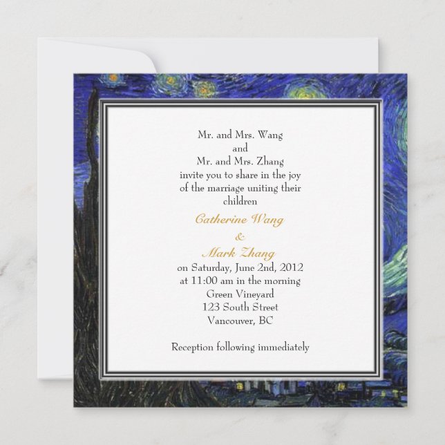 Starry Night, die berühmte Hochzeitseinladung zu g Einladung (Vorderseite)