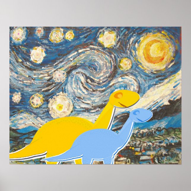 Starry Night Dinosaurier Poster Print (Vorne)