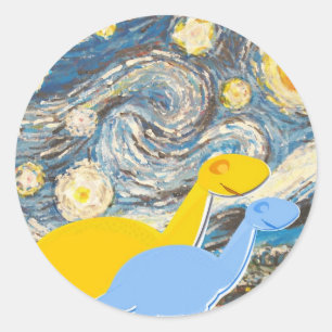 Starry Night Dinosaurier Runder Aufkleber