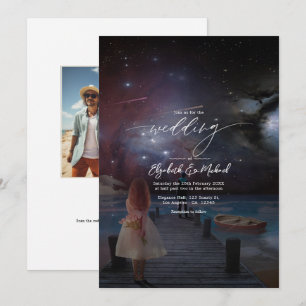 Starry Night Dockside Wedding QR Code Foto Einladung