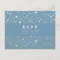 Starry Night Dusty Blue und Gold Wedding RSVP