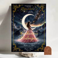 Starry Night Dusty Pink Quinceañera Einladung