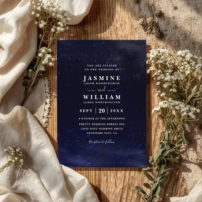 Starry Night Elegant Modern Chic QR Code Wedding Einladung (Von Creator hochgeladen)