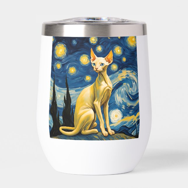 Starry Night Elf Sphinx Cat Van Gogh Kunstmalerei (Vorderseite)