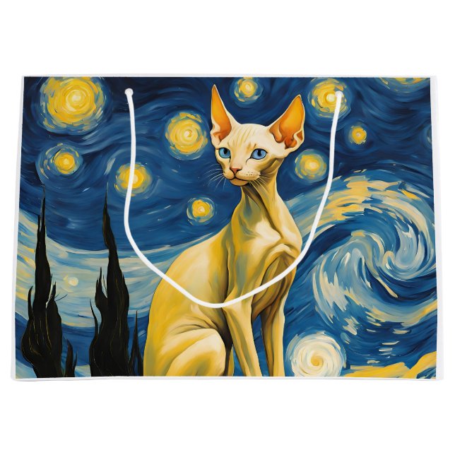 Starry Night Elf Sphynx Cat Art Party versorgt Große Geschenktüte (Vorderseite)