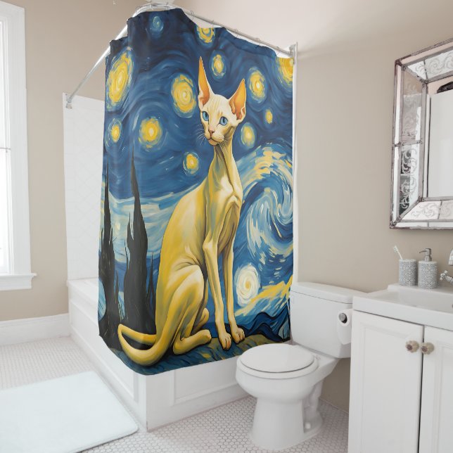 Starry Night Elf Sphynx Cat Dusche Vorhang Dekorat (Beispiel)