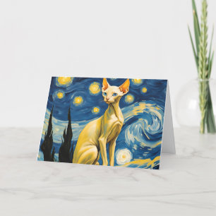 Starry Night Elf Sphynx Cat Stationary Blank Dankeskarte