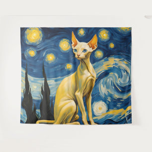 Starry Night Elf Sphynx Cat Wall Art Deco Wandteppich