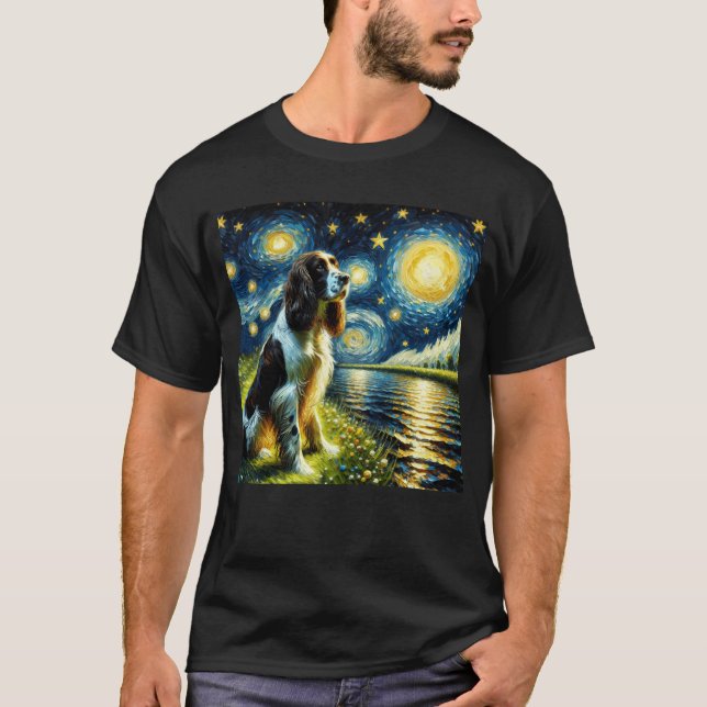 Starry Night English Springer Spaniel Dog Van T-Shirt (Vorderseite)