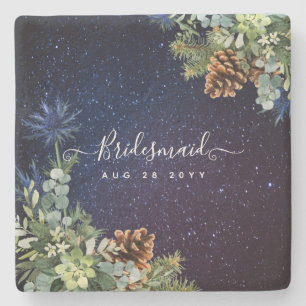 Starry Night Eucalyptus Blue Thistle WinterWedding Steinuntersetzer