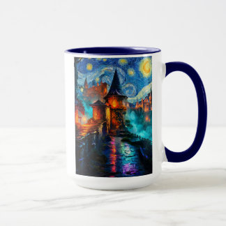 Starry Night Fantasy Fortress Magical Art Tasse