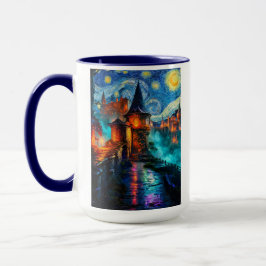 Starry Night Fantasy Fortress Magical Art Tasse