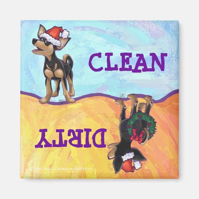 Starry Night Festive Chihuhua in Weihnachtsmannmüt Magnet (Vorne)